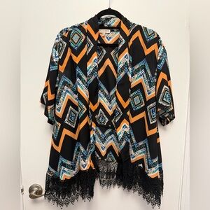 Black and Orange Geometric Kimono
